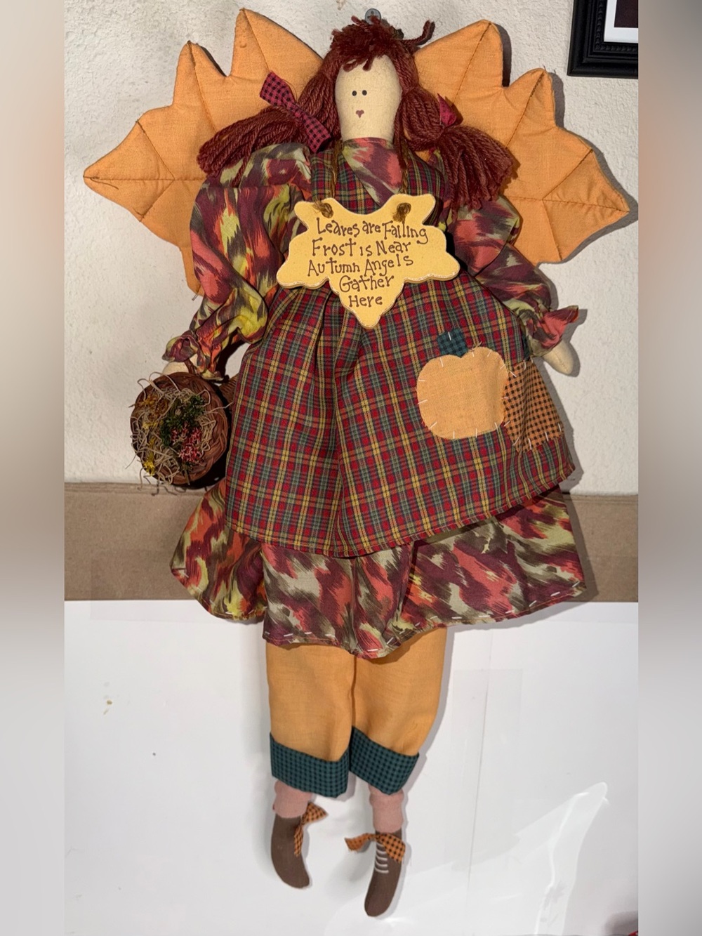 Vintage Primitive Autumn Angel Cloth Doll Fall Harvest Thanksgiving Decor 22"